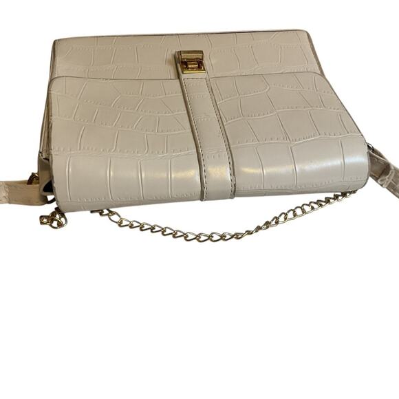 Cream Croc Print Leather Shoulder Bag Medium Gold Chain + Leather Strap - Picture 13 of 14